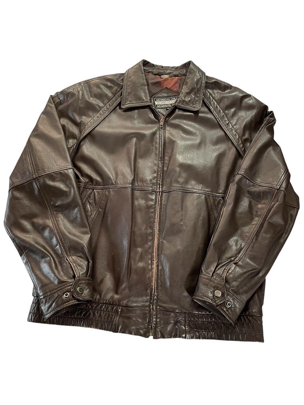 Vintage 80s Members‎ Only Leather Bomber Jacker Men's LT Brown Nylon Lined